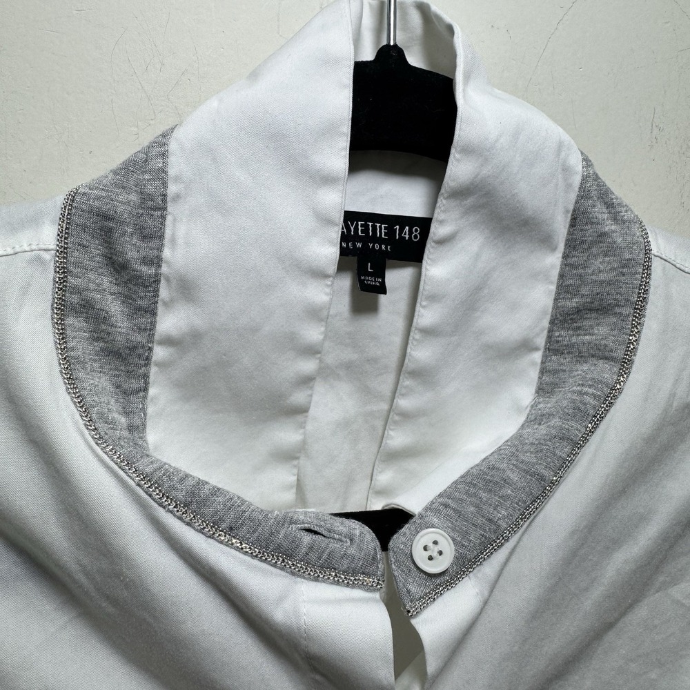 Lafayette 148 Preppy Business Button Up Shirt Women's L Off White Long Sleeve - Picture 11 of 12